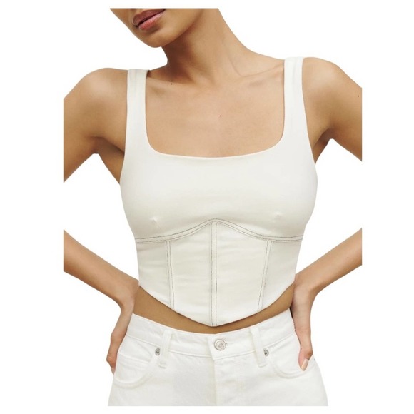 Reformation Tops - Reformation MELINA cotton knit corset top small white contrast stitch crop